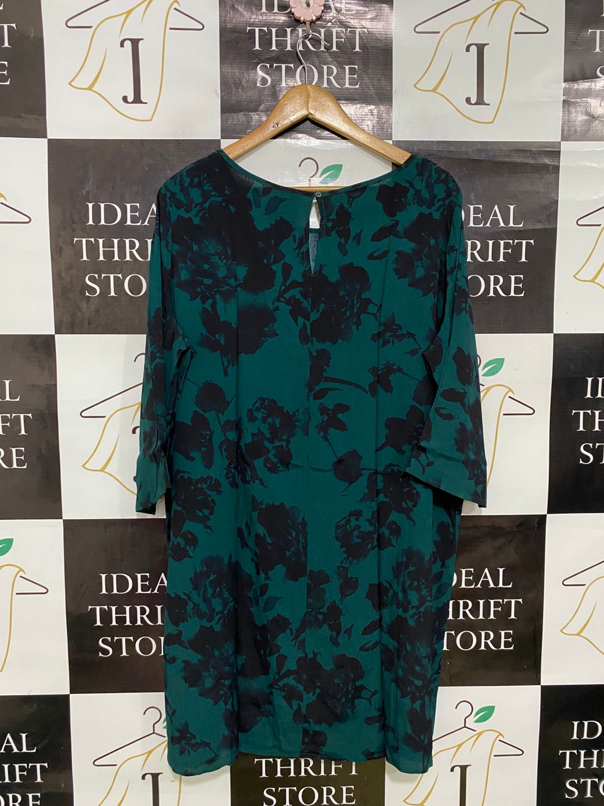 VILA |L| BUST 24| A34| DARK GREEN & BLACK FLORAL PRINT SHORT SHIRT DRESS
