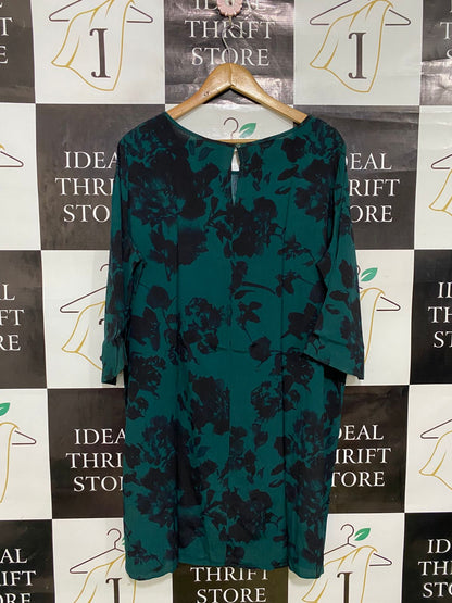 VILA |L| BUST 24| A34| DARK GREEN & BLACK FLORAL PRINT SHORT SHIRT DRESS