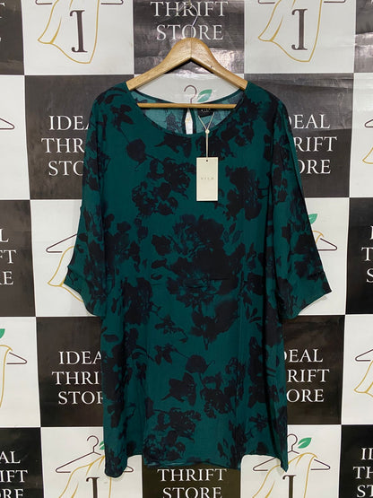 VILA |L| BUST 24| A34| DARK GREEN & BLACK FLORAL PRINT SHORT SHIRT DRESS