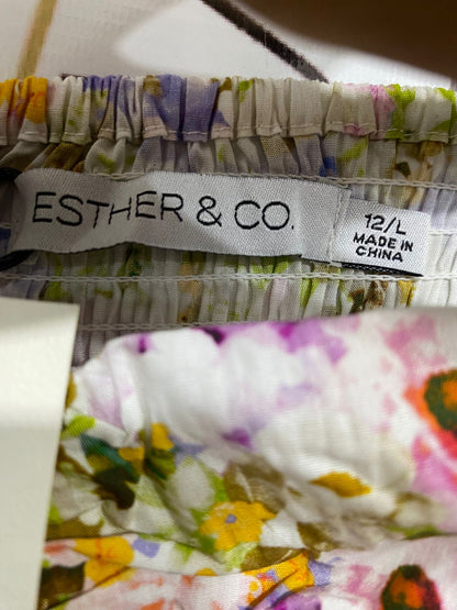 ESTHER & CO |L| BUST 13| A34| WHITE & PURPLE FLORAL PRINT SQUARE-NECK BELTED MINI DRESS