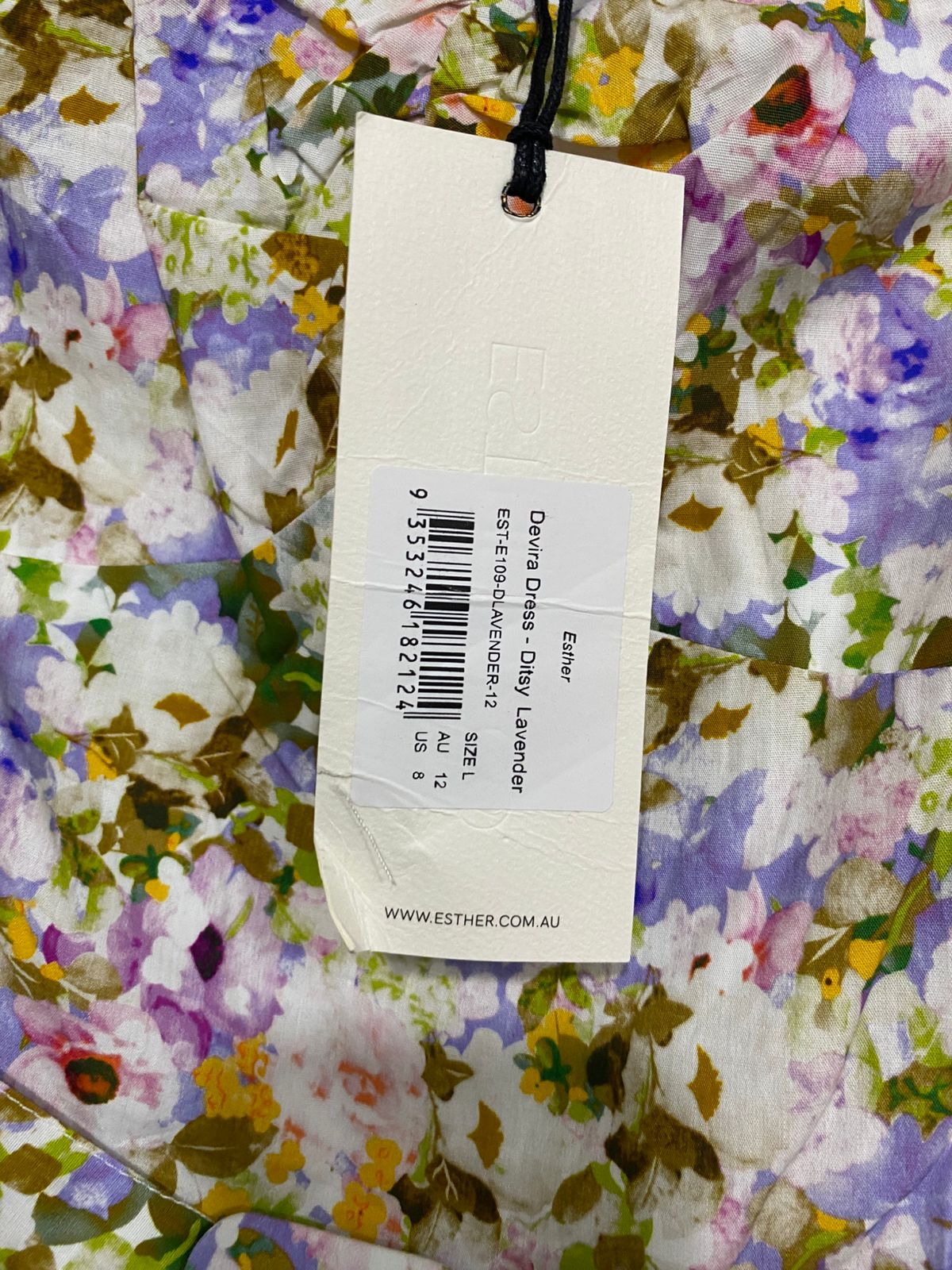 ESTHER & CO |L| BUST 13| A34| WHITE & PURPLE FLORAL PRINT SQUARE-NECK BELTED MINI DRESS