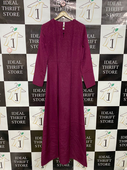 STINE GOYA |M| BUST 17| A34| MAGENTA METRIC SHIMMER LONG-SLEEVE MAXI DRESS