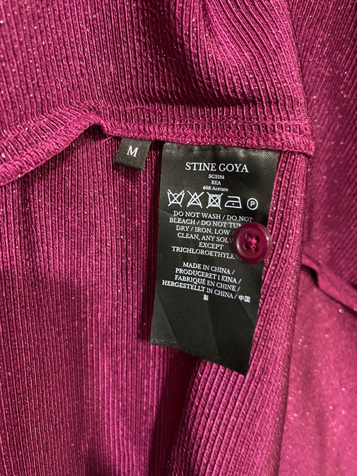 STINE GOYA |M| BUST 17| A34| MAGENTA METRIC SHIMMER LONG-SLEEVE MAXI DRESS