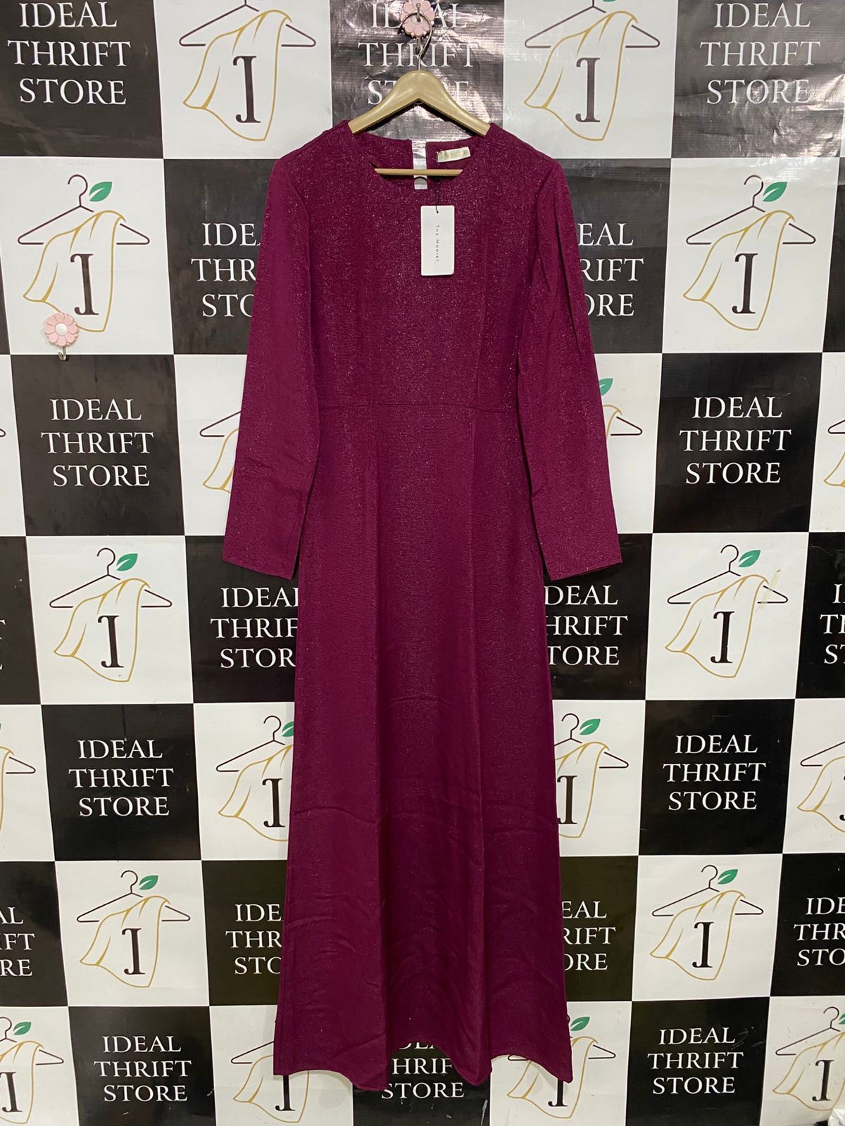 STINE GOYA |M| BUST 17| A34| MAGENTA METRIC SHIMMER LONG-SLEEVE MAXI DRESS
