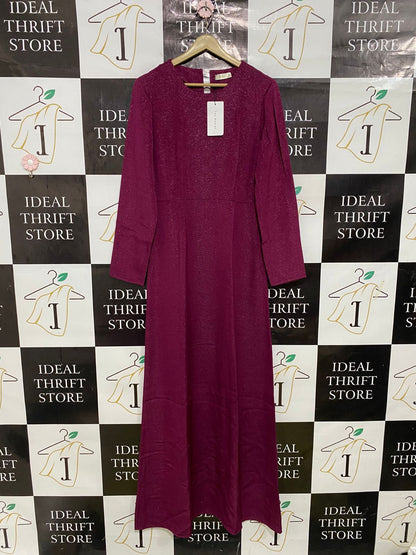 STINE GOYA |M| BUST 17| A34| MAGENTA METRIC SHIMMER LONG-SLEEVE MAXI DRESS