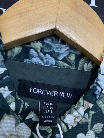 FOREVER NEW |M| BUST 18| A34| DARK GREEN & BLUE FLORAL PRINT TIERED LONG-SLEEVE MAXI DRESS