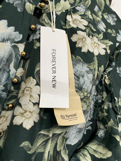 FOREVER NEW |M| BUST 18| A34| DARK GREEN & BLUE FLORAL PRINT TIERED LONG-SLEEVE MAXI DRESS
