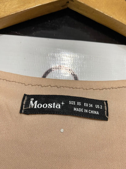 MOOSTA |XS| BUST 15| A34| BLUSH PINK METALLIC STRIPE SEQUIN-ACCENTED BELTED MAXI DRESS