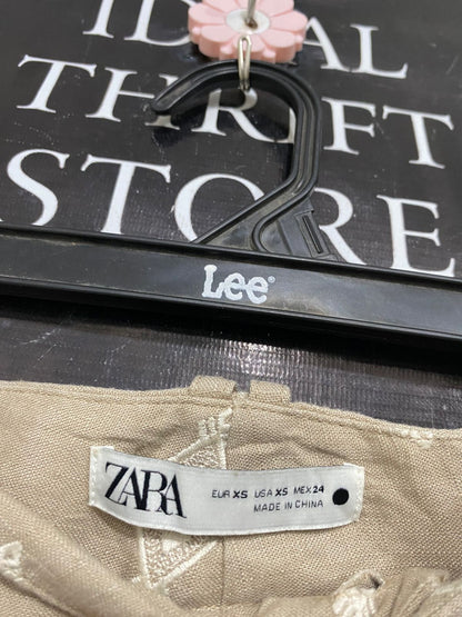 ZARA |XS| WAIST 26| A33| BEIGE & WHITE ETHNIC EMBROIDERED WIDE-LEG TROUSERS