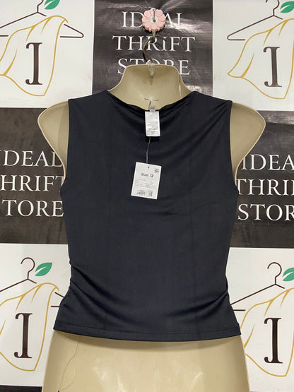 ANKO |S| BUST 14| A33| BLACK SOLID SQUARE-NECK TANK TOP CROP