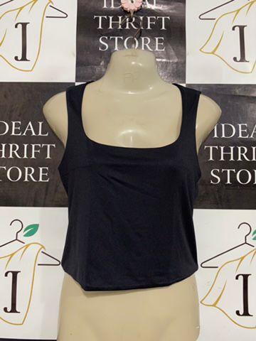 ANKO |S| BUST 14| A33| BLACK SOLID SQUARE-NECK TANK TOP CROP