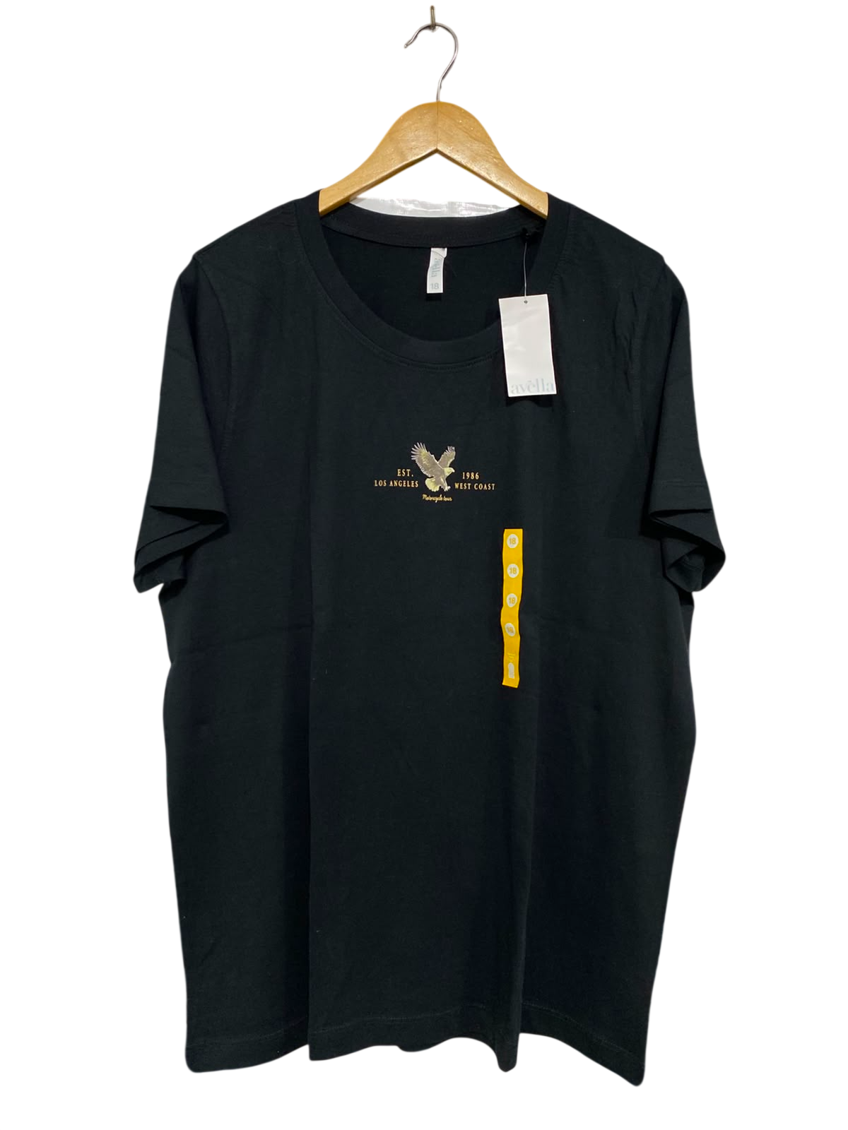 AVELLA |XL| BUST 22| A35| BLACK "LOS ANGELES 1986" EAGLE-PRINT COTTON T-SHIRT