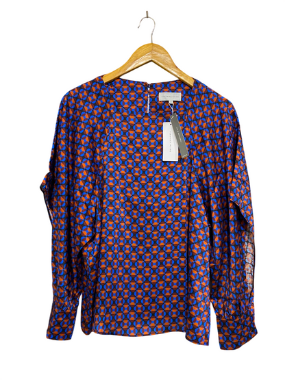VERONIKA MAINE |M| BUST 19| A35| VERONICA MAINE GEOMETRIC PRINT LONG-SLEEVE SILK-BLEND BLOUSE