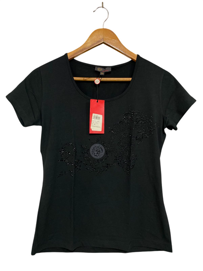 CHUA NGGU |M| BUST 17| A35| BLACK EMBELLISHED SEQUIN SHORT-SLEEVE T-SHIRT