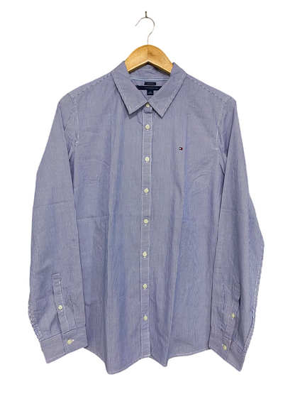 TOMMY HILFIGER |L| BUST 20| A35| BLUE & WHITE STRIPED BUTTON-DOWN LONG-SLEEVE SHIRT