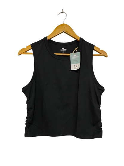 CRANE |S| BUST 16| A35| PERFORMANCE BLACK SIDE-RUFFLED ACTIVEWEAR CROP TANK TOP
