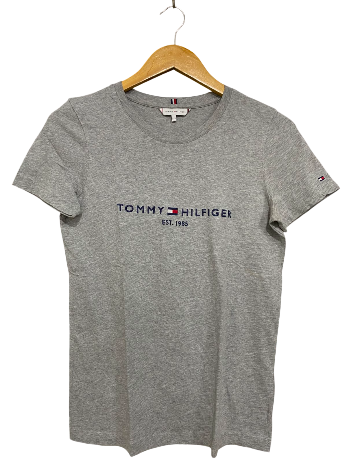 TOMMY HILFIGER |XS| BUST 16| A35| GREY EMBROIDERED LOGO COTTON T-SHIRT