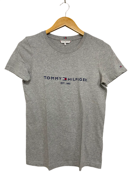 TOMMY HILFIGER |XS| BUST 16| A35| GREY EMBROIDERED LOGO COTTON T-SHIRT