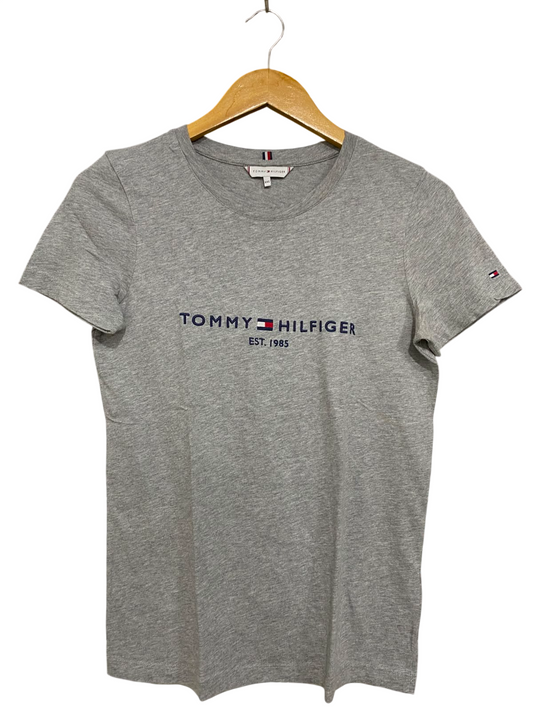 TOMMY HILFIGER |XS| BUST 16| A35| GREY EMBROIDERED LOGO COTTON T-SHIRT