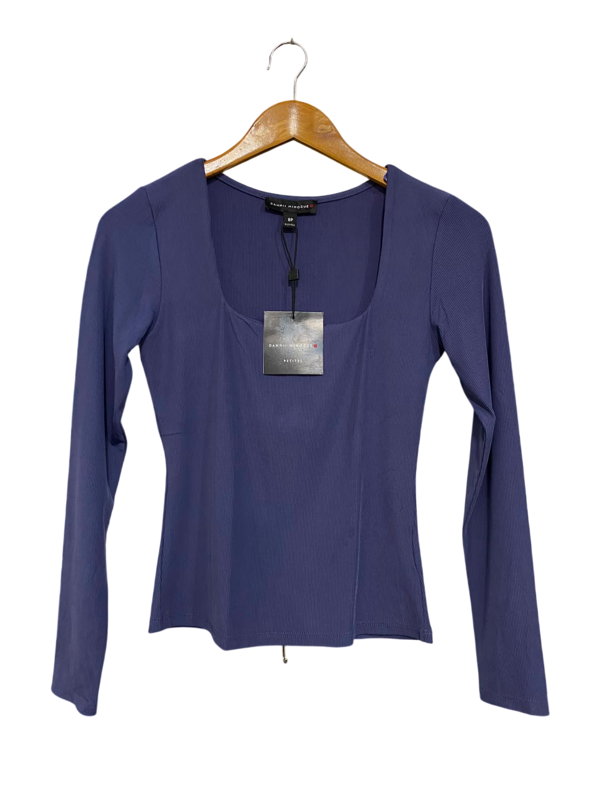 DANNI MINOGUE |S| BUST 13| A35| PETITE PURPLE RIBBED SQUARE-NECK LONG-SLEEVE TOP