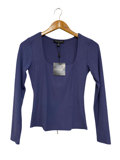 DANNI MINOGUE |S| BUST 13| A35| PETITE PURPLE RIBBED SQUARE-NECK LONG-SLEEVE TOP