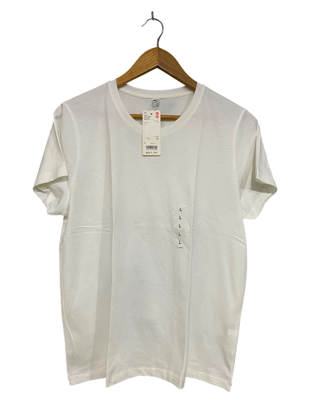 UNIQLO |L| BUST 19| A35| WHITE CREW-NECK BASIC COTTON SHORT-SLEEVE T-SHIRT