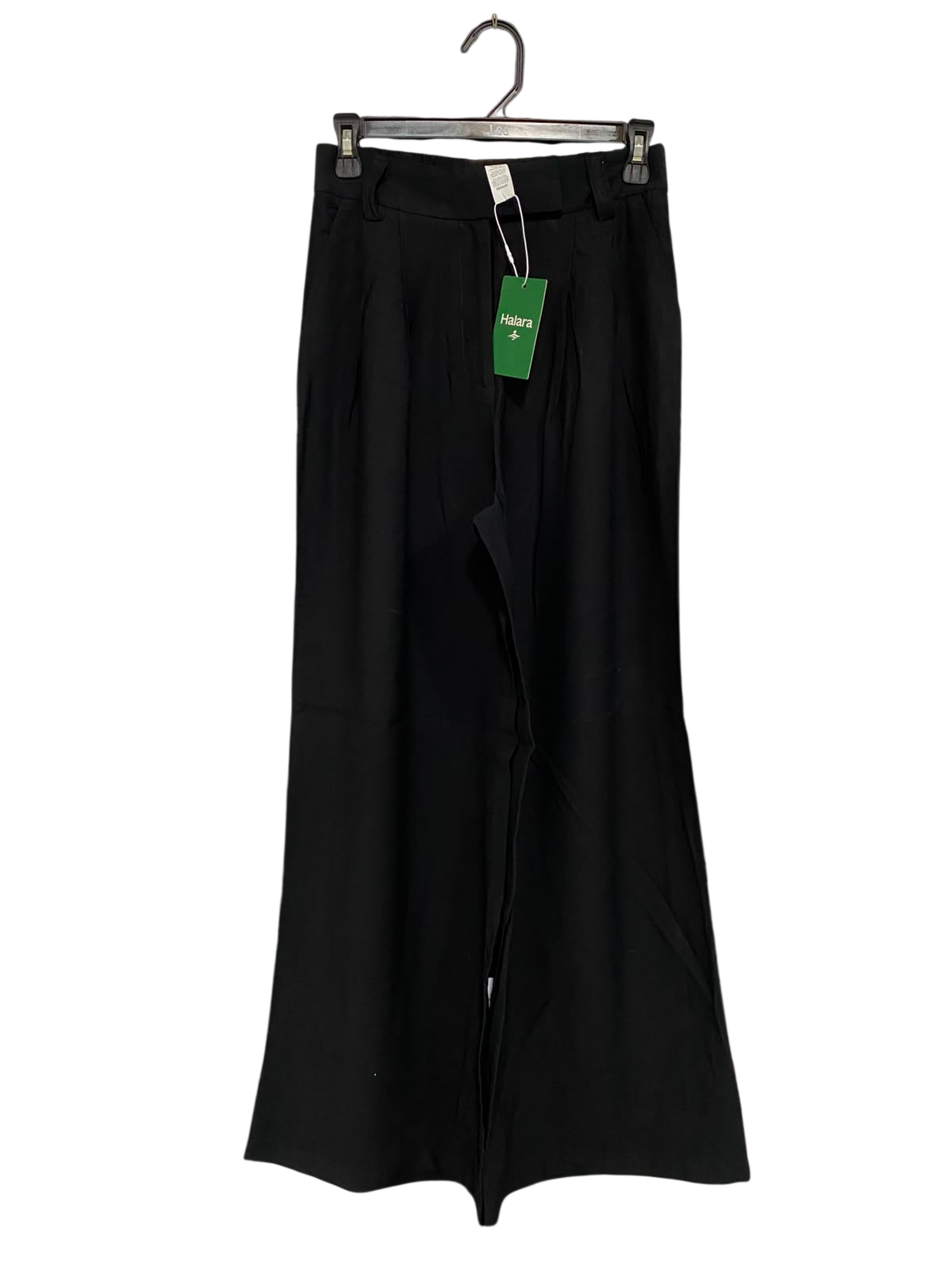 HALARA |S| WAIST 26| A35| BLACK HIGH-WAISTED PLEATED WIDE-LEG TAILORED TROUSERS