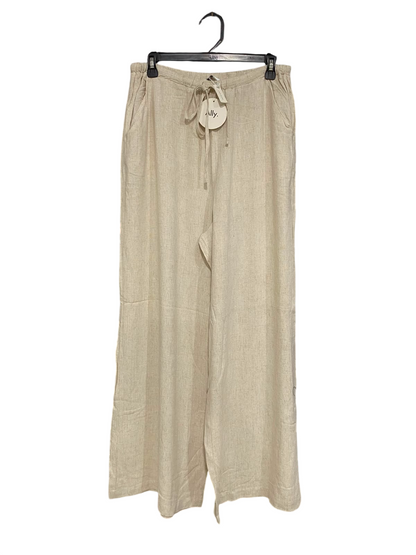 ALLY |L| WAIST 30| A35| OATMEAL LINEN-BLEND DRAWSTRING WIDE-LEG RESORT TROUSERS