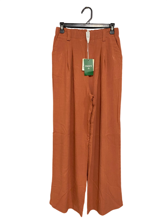 HALARA |S| WAIST 26| A35| TERRACOTTA RUST HIGH-WAISTED PLEATED WIDE-LEG TROUSERS