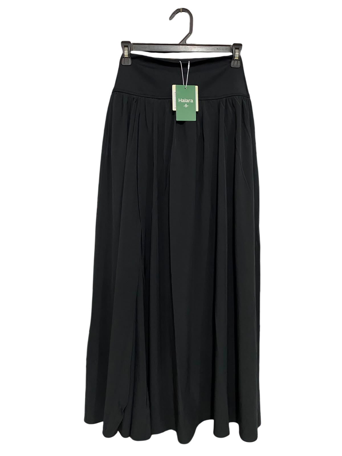 HALARA |S| WAIST 23| A35| BLACK HIGH-WAISTED PLEATED ACTIVEWEAR MAXI SKIRT