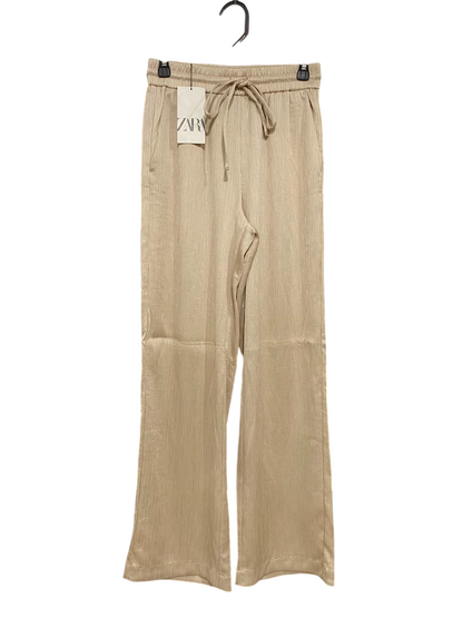 ZARA |XS| WAIST 26| A35| BEIGE PLEATED TEXTURED DRAWSTRING WIDE-LEG TROUSERS