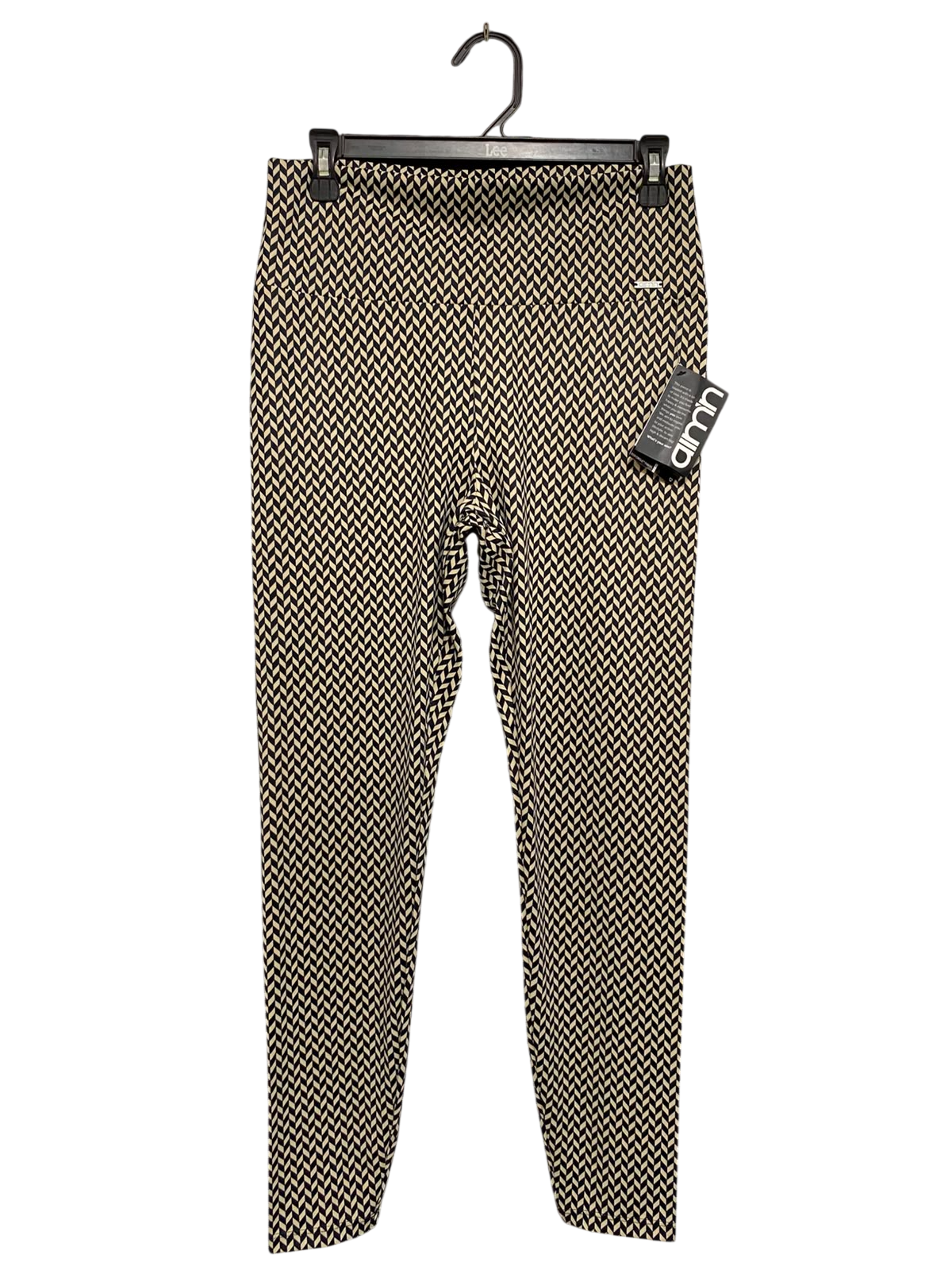 AIMN |L| WAIST 28| A35| BEIGE & BLACK HERRINGBONE GEOMETRIC HIGH-WAISTED ACTIVEWEAR LEGGINGS