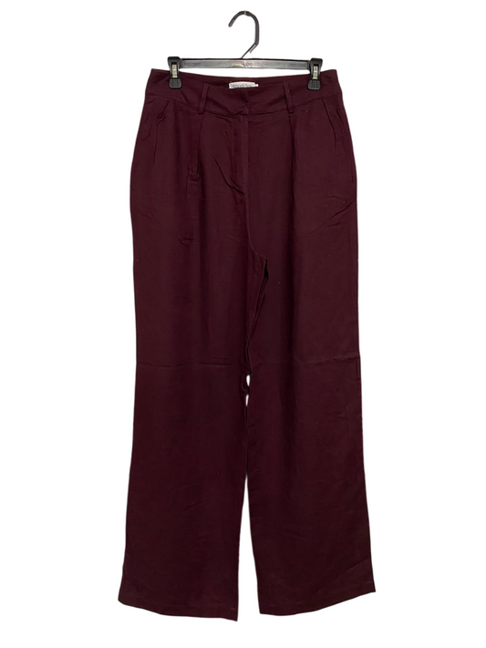 ATMOS & HERE |M| WAIST 28| A35| BURGUNDY HIGH-WAISTED TAILORED WIDE-LEG TROUSERS