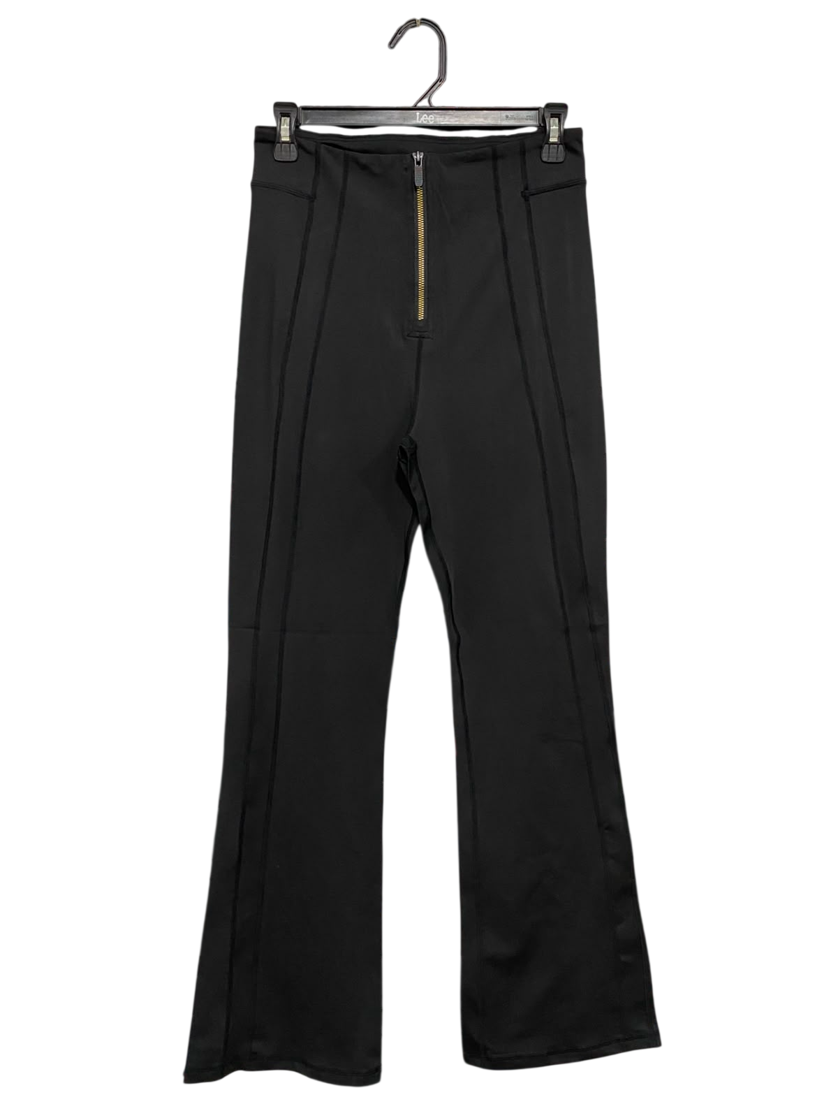 |L| WAIST 26| A35| BLACK FRONT-ZIP HIGH-RISE FLARED ACTIVEWEAR PANTS
