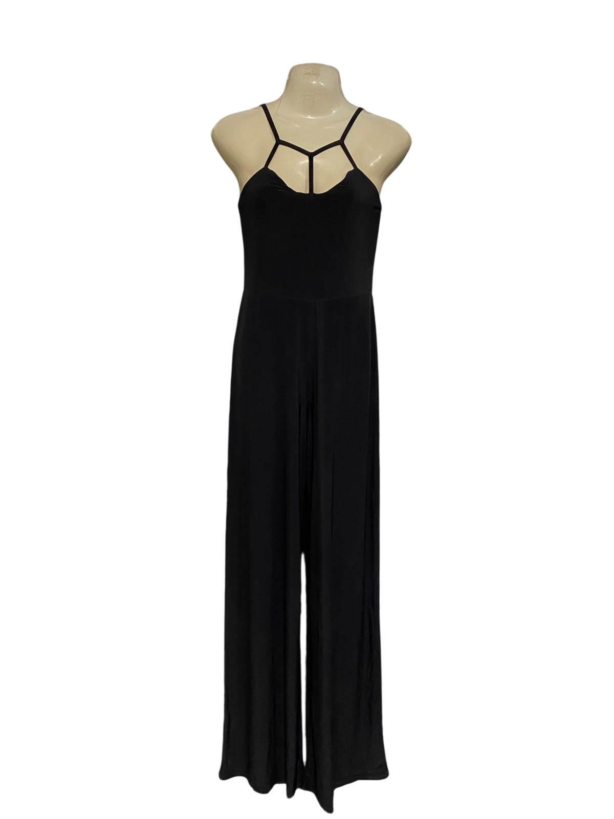 PRETTYLITTLE THING |S| BUST 15| A35| BLACK STRAPPY HALTER WIDE-LEG JUMPSUIT