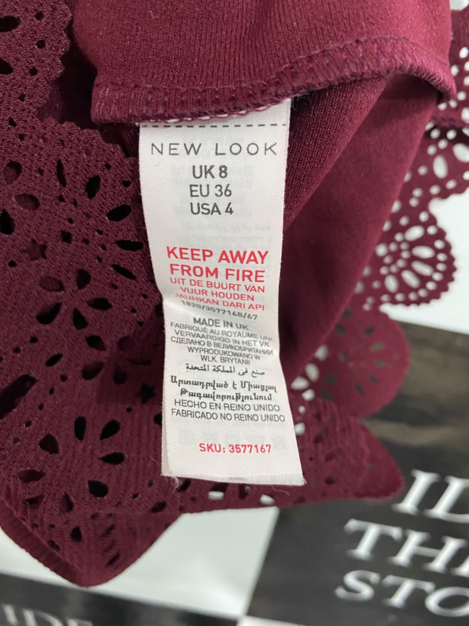 NEW LOOK |S| BUST 14| A35| BURGUNDY LASER-CUT SCALLOPED OVERLAY BODYCON MINI DRESS