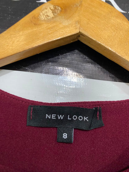 NEW LOOK |S| BUST 14| A35| BURGUNDY LASER-CUT SCALLOPED OVERLAY BODYCON MINI DRESS
