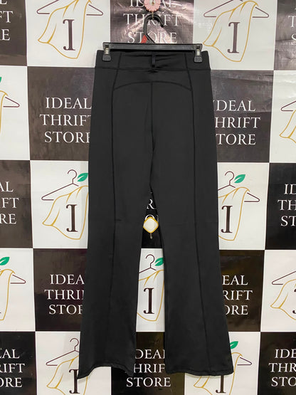 |L| WAIST 26| A35| BLACK FRONT-ZIP HIGH-RISE FLARED ACTIVEWEAR PANTS