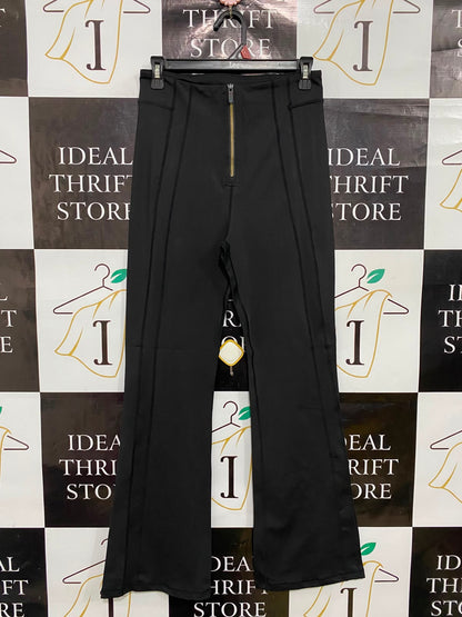 |L| WAIST 26| A35| BLACK FRONT-ZIP HIGH-RISE FLARED ACTIVEWEAR PANTS