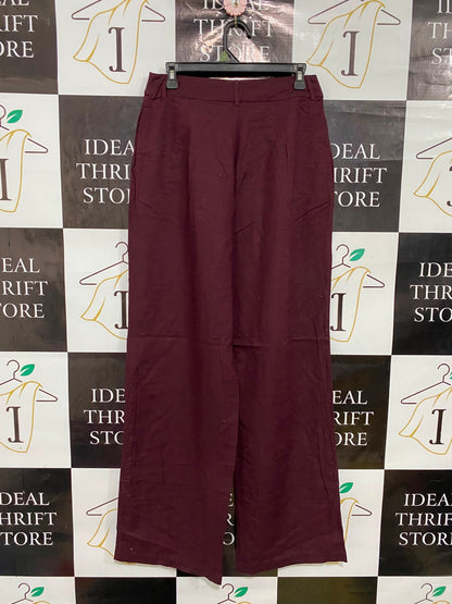 ATMOS & HERE |M| WAIST 28| A35| BURGUNDY HIGH-WAISTED TAILORED WIDE-LEG TROUSERS