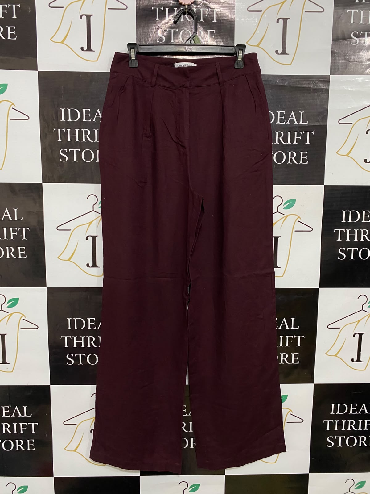 ATMOS & HERE |M| WAIST 28| A35| BURGUNDY HIGH-WAISTED TAILORED WIDE-LEG TROUSERS