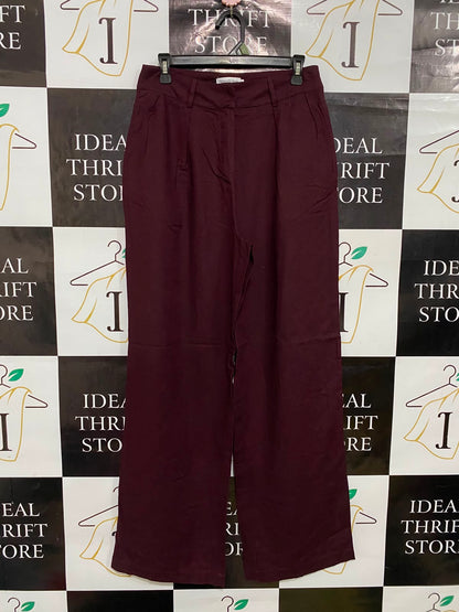 ATMOS & HERE |M| WAIST 28| A35| BURGUNDY HIGH-WAISTED TAILORED WIDE-LEG TROUSERS