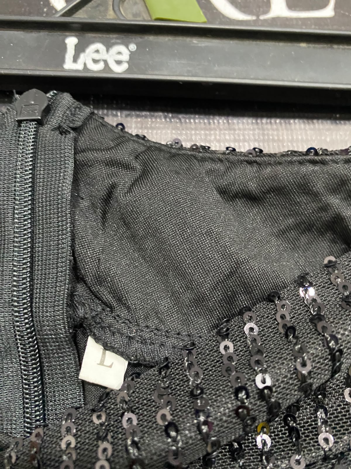 |L| WAIST 26| A35| BLACK SEQUIN-EMBELLISHED HIGH-WAISTED WIDE-LEG PALAZZO PANTS