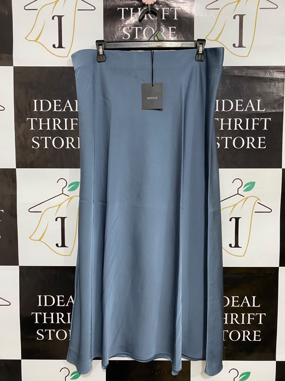 BASQUE |XL| WAIST 34| A35| DUSTY BLUE SATIN MIDI MAXI SKIRT
