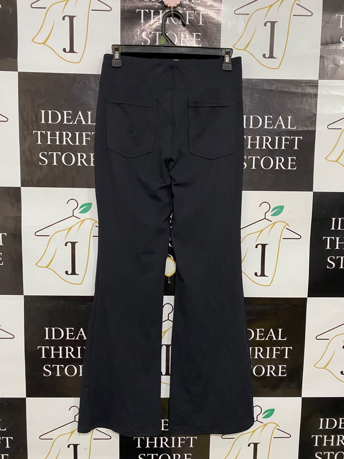 |S| WAIST 26| A35| BLACK HIGH-RISE STRUCTURED FLARED TROUSERS