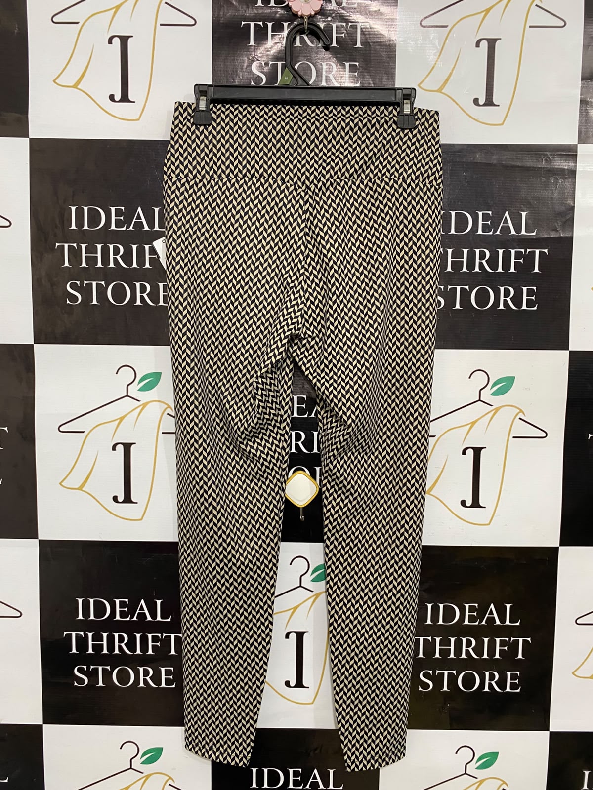 AIMN |L| WAIST 28| A35| BEIGE & BLACK HERRINGBONE GEOMETRIC HIGH-WAISTED ACTIVEWEAR LEGGINGS