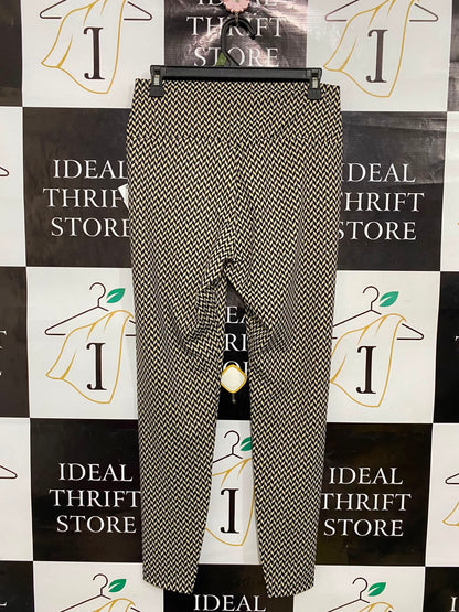 AIMN |L| WAIST 28| A35| BEIGE & BLACK HERRINGBONE GEOMETRIC HIGH-WAISTED ACTIVEWEAR LEGGINGS