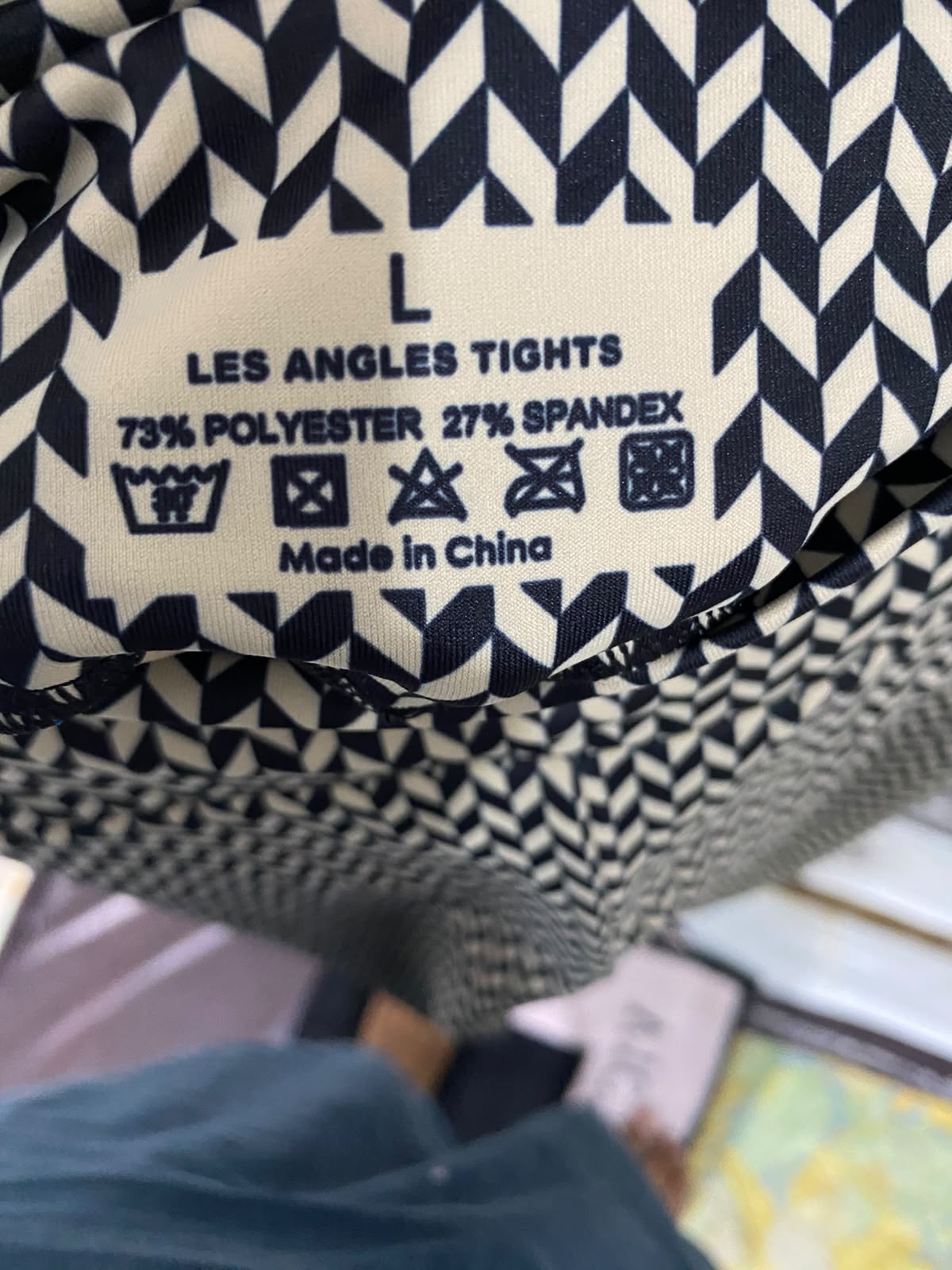 AIMN |L| WAIST 28| A35| BEIGE & BLACK HERRINGBONE GEOMETRIC HIGH-WAISTED ACTIVEWEAR LEGGINGS