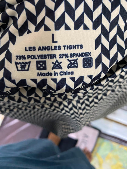 AIMN |L| WAIST 28| A35| BEIGE & BLACK HERRINGBONE GEOMETRIC HIGH-WAISTED ACTIVEWEAR LEGGINGS