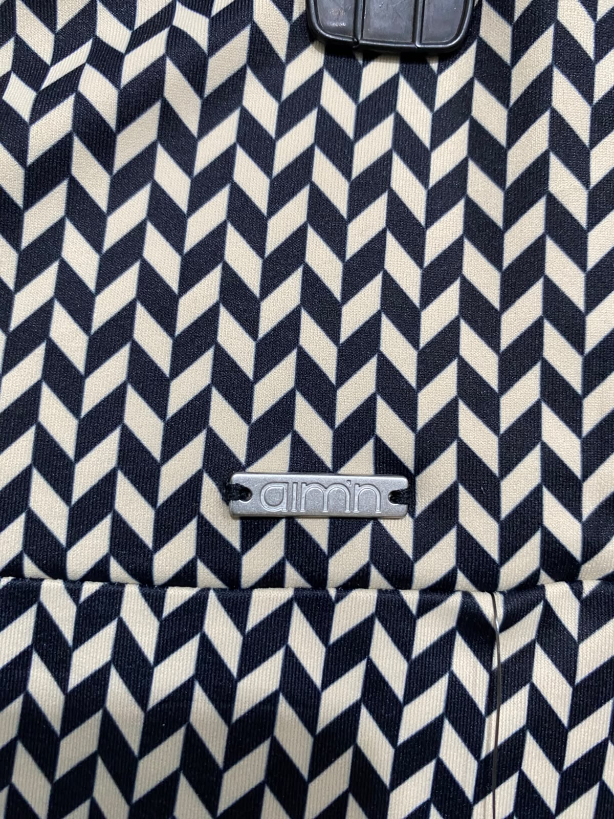 AIMN |L| WAIST 28| A35| BEIGE & BLACK HERRINGBONE GEOMETRIC HIGH-WAISTED ACTIVEWEAR LEGGINGS